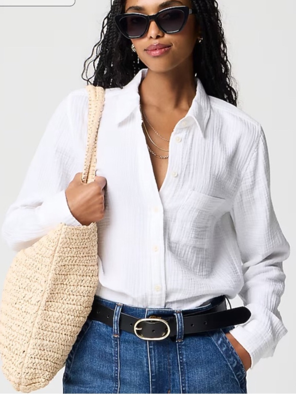 J. Crew White Cotton Gauze Button-Down Shirt